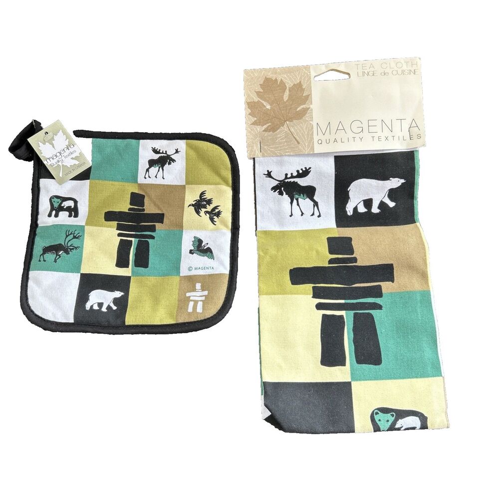 Magenta Quality Textiles Canada Kitchen Set 100% Cotton Tea Towel & Pot Holder